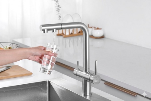 Bateria kuchenna trójdrożna do filtra z wyciąganą wylewką inox NETT FWS-33