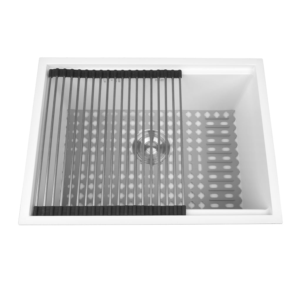 Biały zlewozmywak jednokomorowy podwieszany NETT NW-5742, stal 1,5 mm