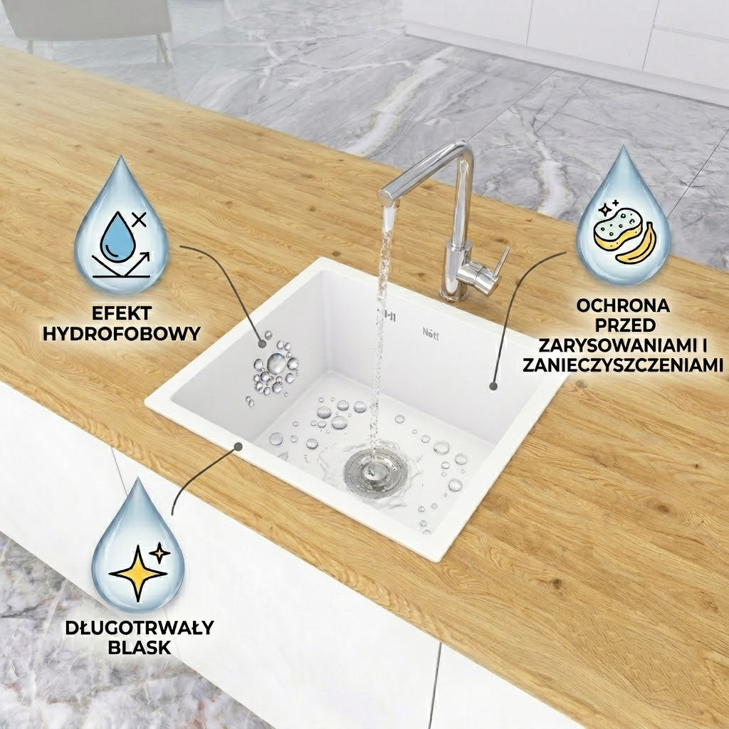 Biały zlewozmywak jednokomorowy podwieszany NETT NW-7042, stal 1,5 mm