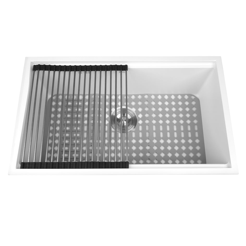 Biały zlewozmywak jednokomorowy podwieszany NETT NW-7042, stal 1,5 mm
