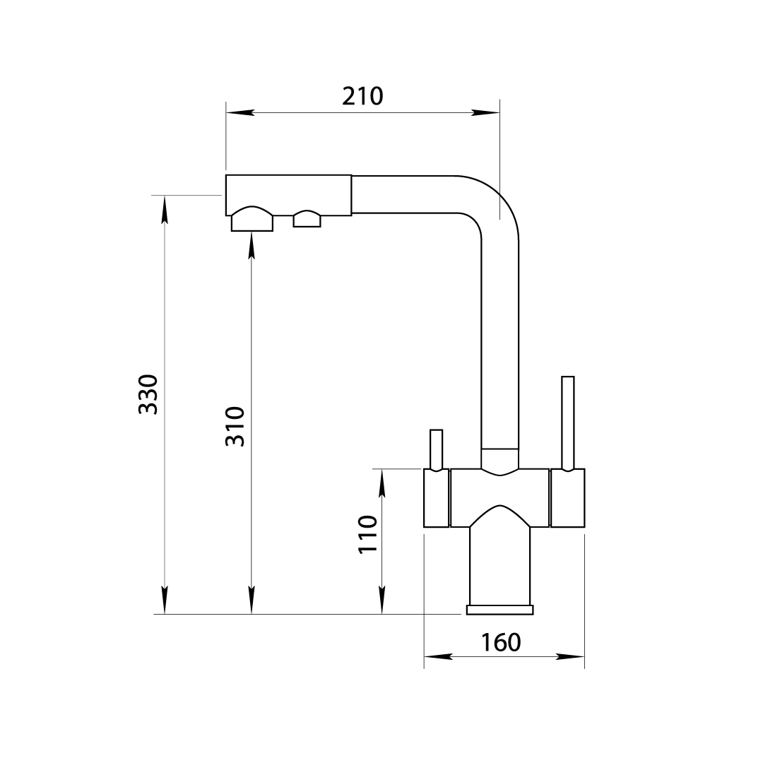 Bateria kuchenna trójdrożna do filtra z wyciąganą wylewką inox NETT FWS-33