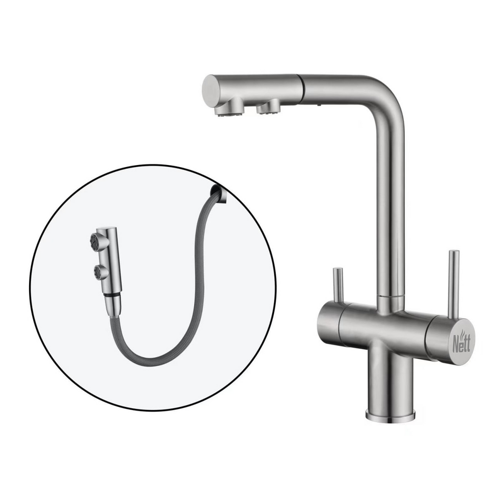 Bateria kuchenna trójdrożna do filtra z wyciąganą wylewką inox NETT FWS-33