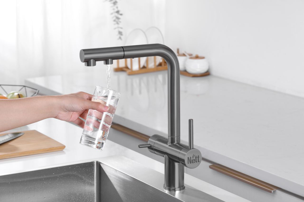 Bateria kuchenna z podłączeniem filtra 4w1 NETT FWGr-33, grafitowa, wyciągana wylewka