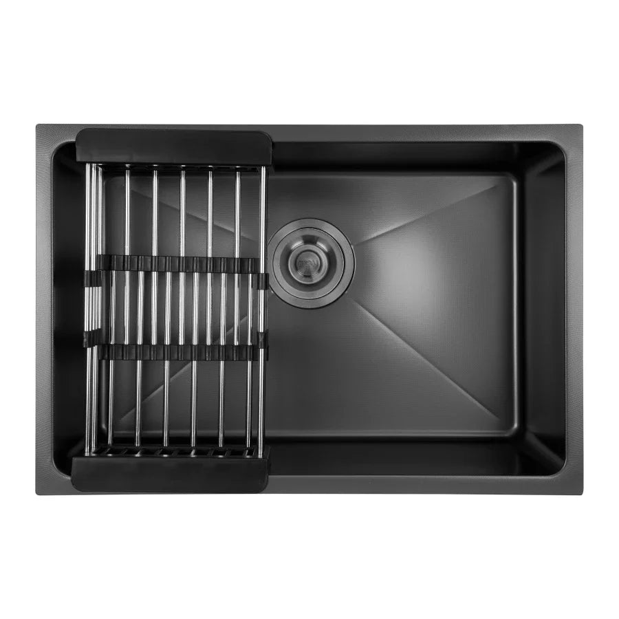 Czarny zlewozmywak podblatowy ze stali nierdzewnej NETT NBS-6041, 60 cm, Honeycomb