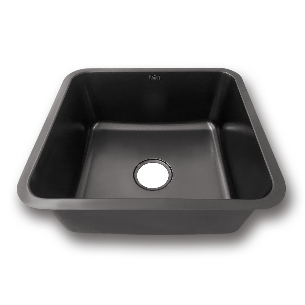 Czarny zlewozmywak podblatowy NETT NB-4643 ze stali nierdzewnej 1 mm, 46×43 cm