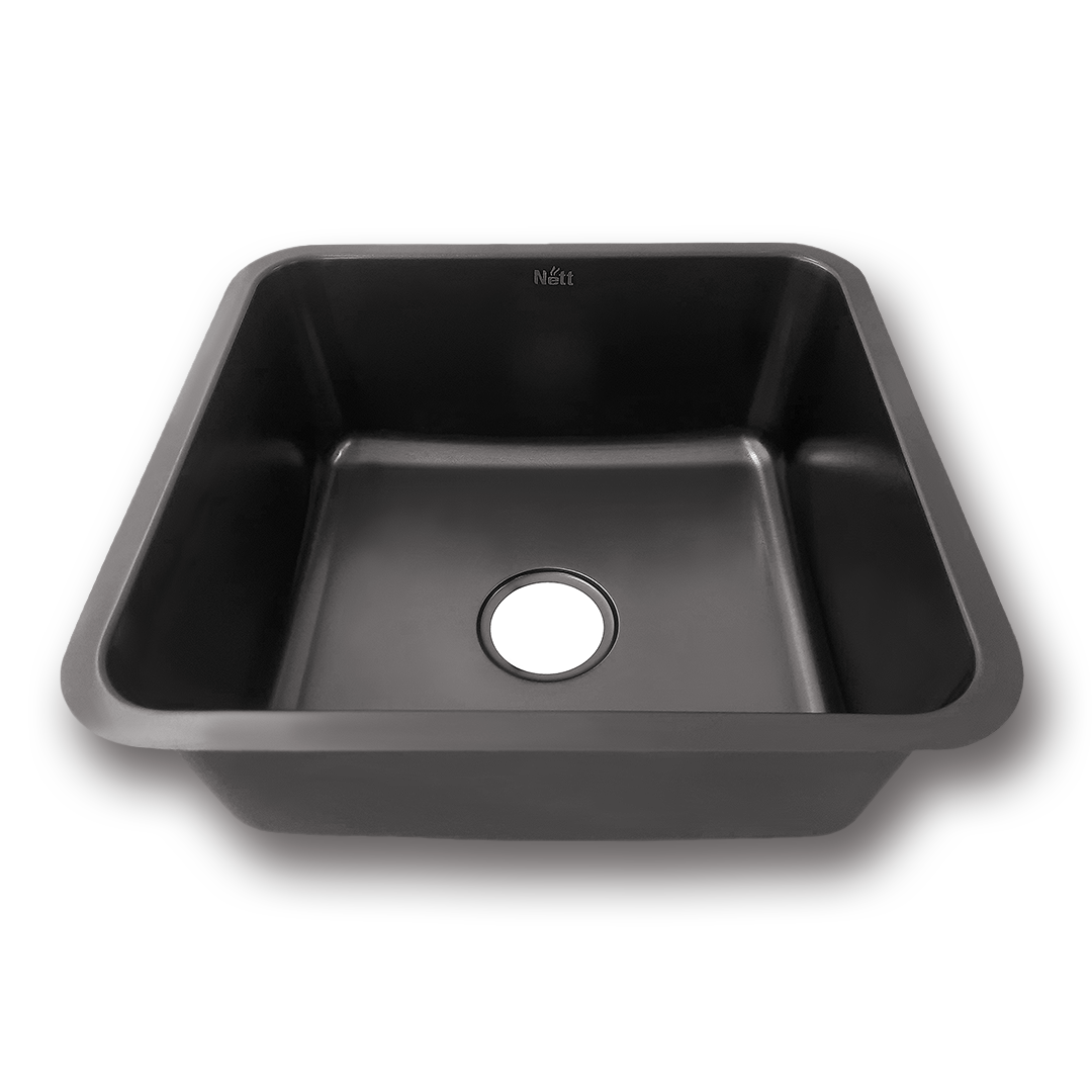 Czarny zlewozmywak podblatowy NETT NB-4643 ze stali nierdzewnej 1 mm, 46×43 cm