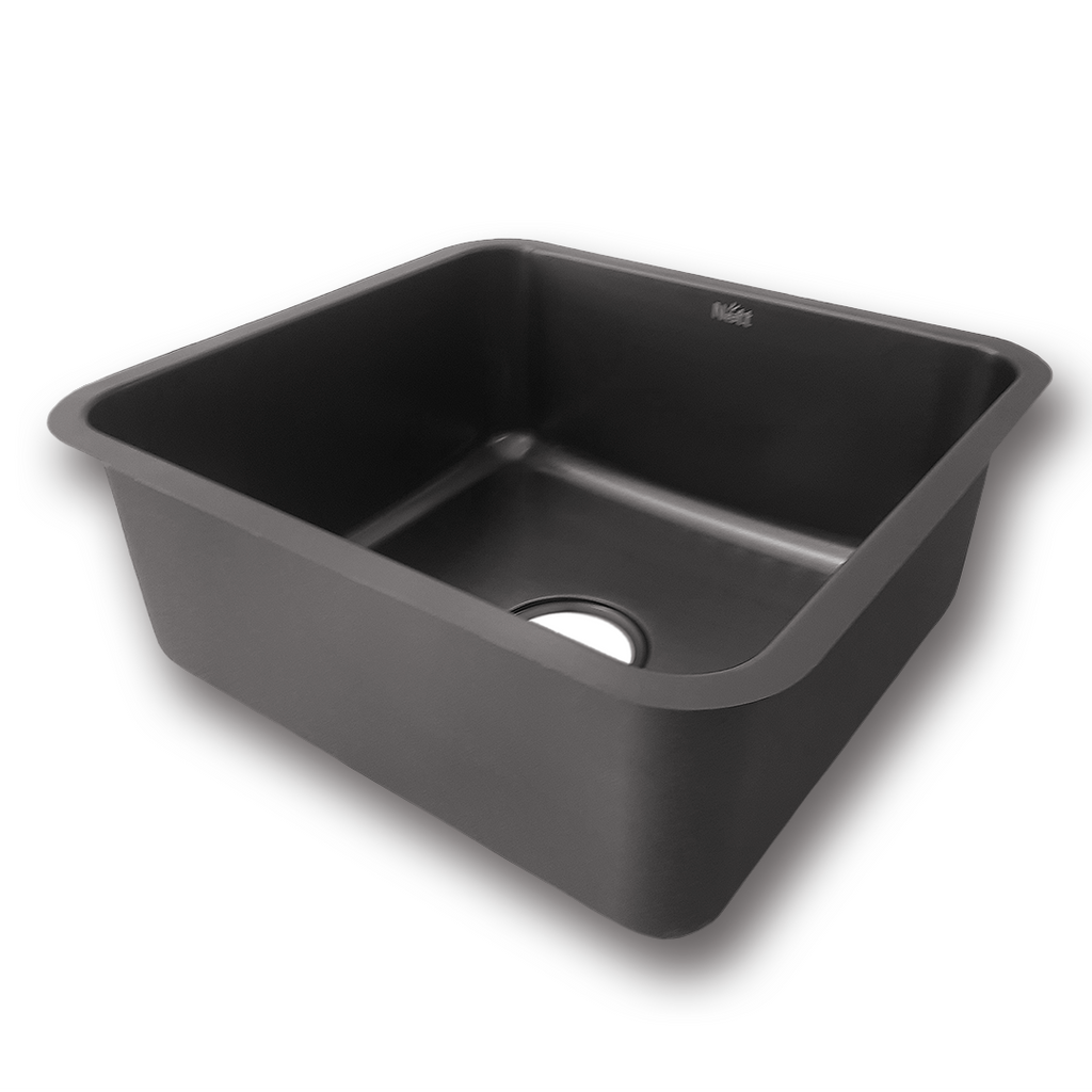 Czarny zlewozmywak podblatowy NETT NB-4643 ze stali nierdzewnej 1 mm, 46×43 cm