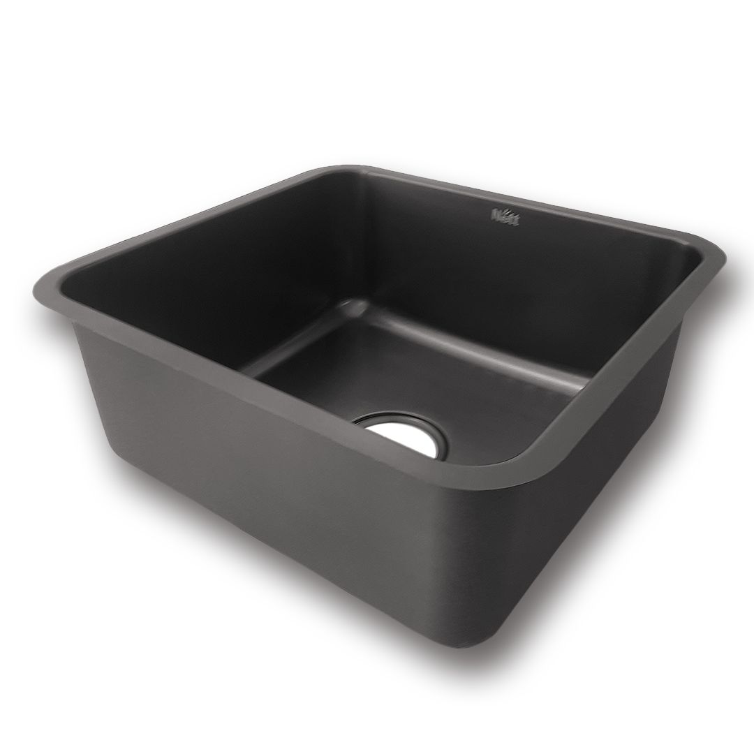Czarny zlewozmywak podblatowy NETT NB-4643 ze stali nierdzewnej 1 mm, 46×43 cm