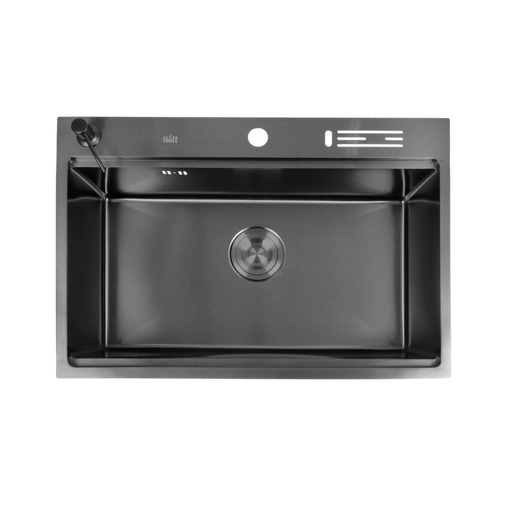 Czarny zlewozmywak ze stali nierdzewnej NETT NB-7048, 1 mm, PVD, z otworem na noże