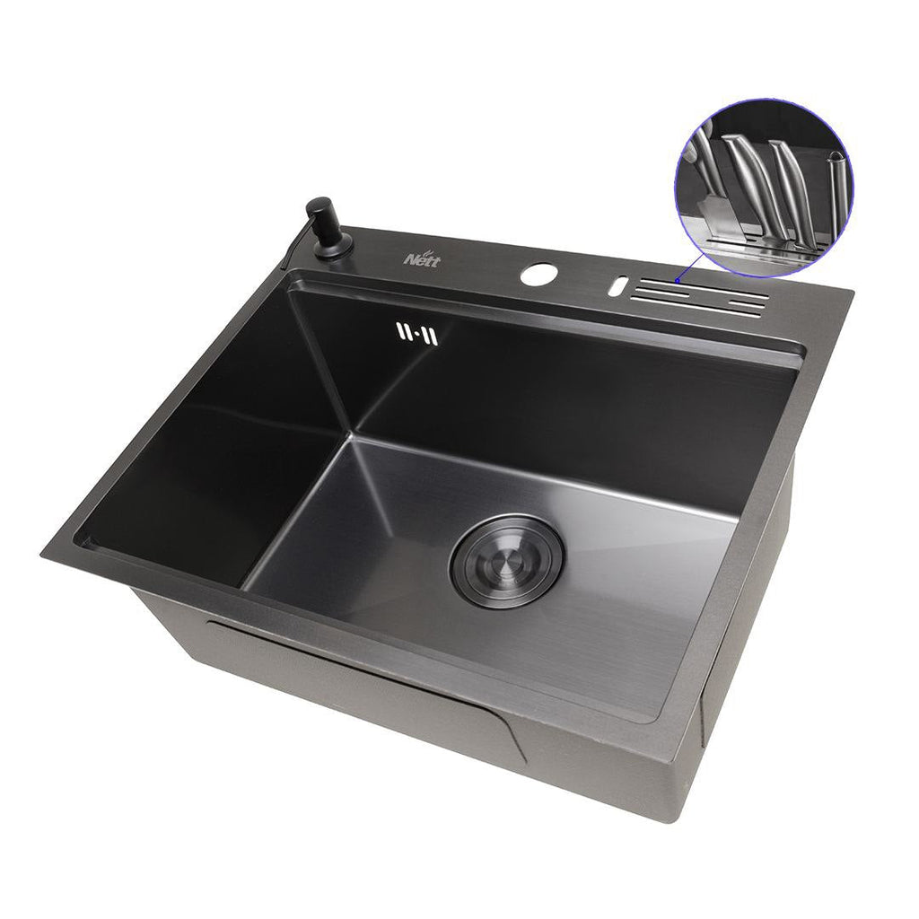 Czarny zlewozmywak wielofunkcyjny z powłoką PVD NETT NB-5747