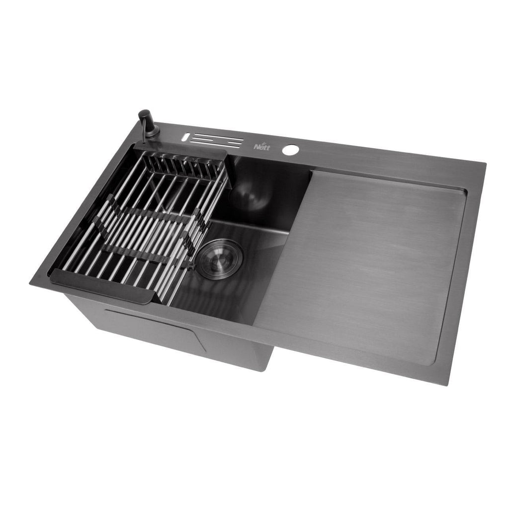 Czarny zlewozmywak NETT NB-7848(R) z prawym ociekaczem, stal nierdzewna 1 mm, PVD
