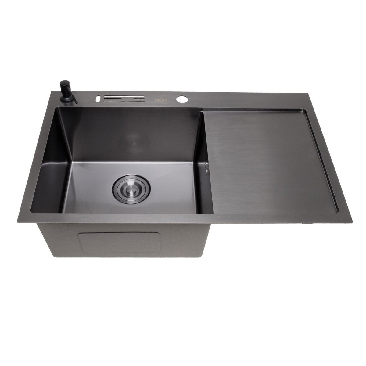 Czarny zlewozmywak NETT NB-7848(R) z prawym ociekaczem, stal nierdzewna 1 mm, PVD