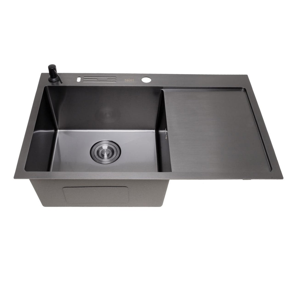 Czarny zlewozmywak NETT NB-7848(R) z prawym ociekaczem, stal nierdzewna 1 mm, PVD