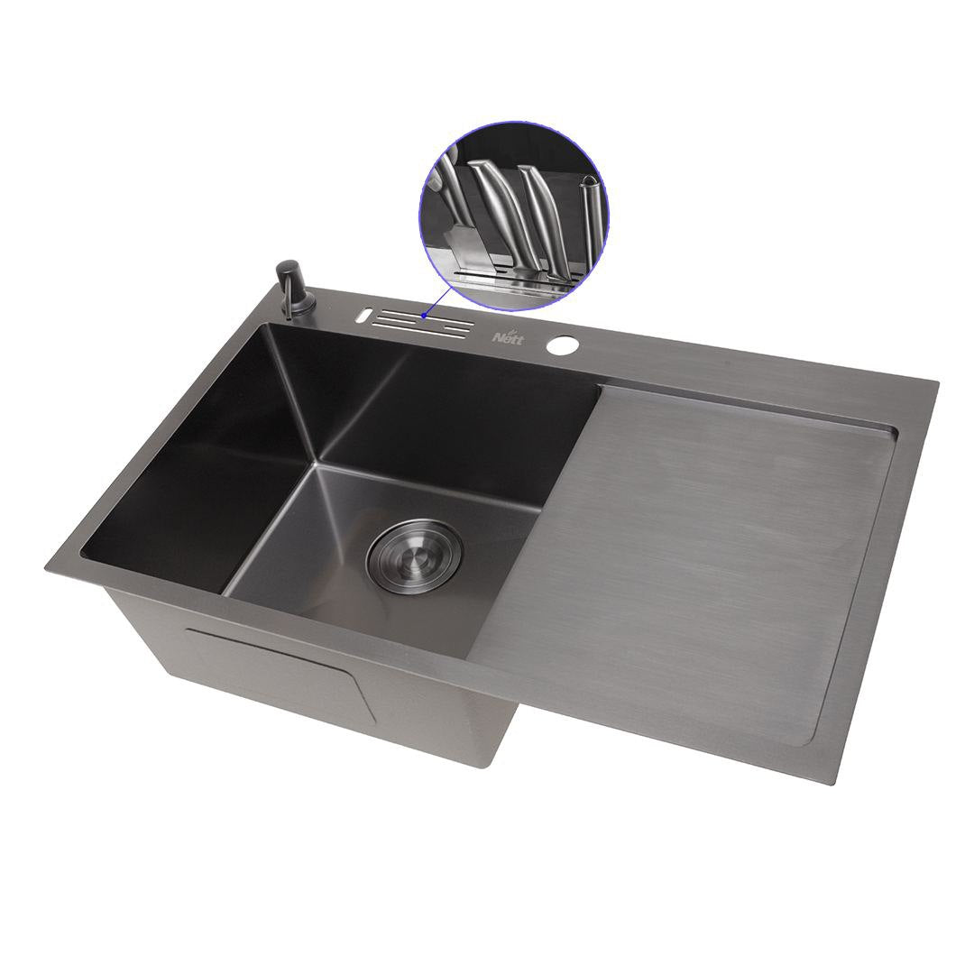 Czarny zlewozmywak NETT NB-7848(R) z prawym ociekaczem, stal nierdzewna 1 mm, PVD