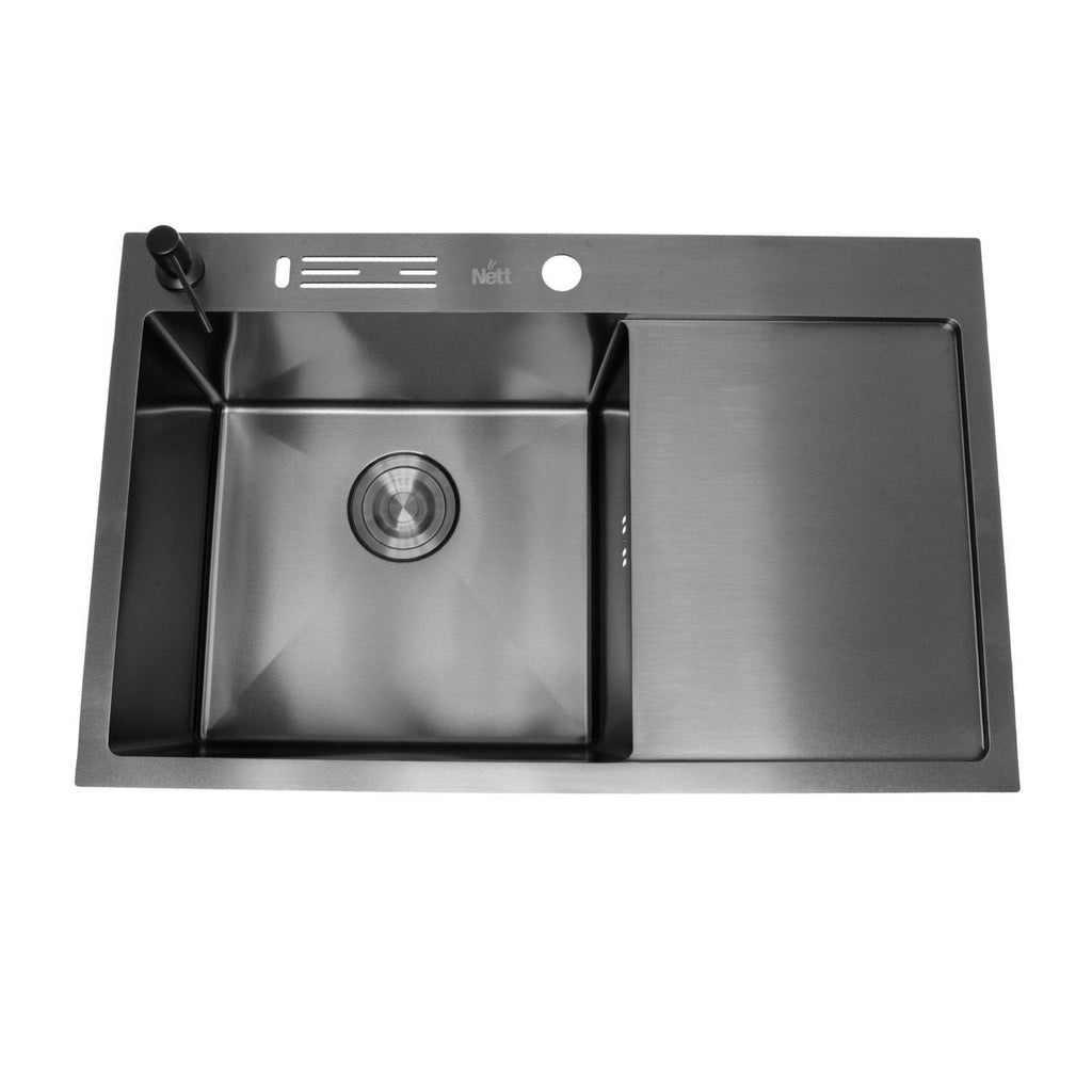 Czarny zlewozmywak NETT NB-7848(R) z prawym ociekaczem, stal nierdzewna 1 mm, PVD