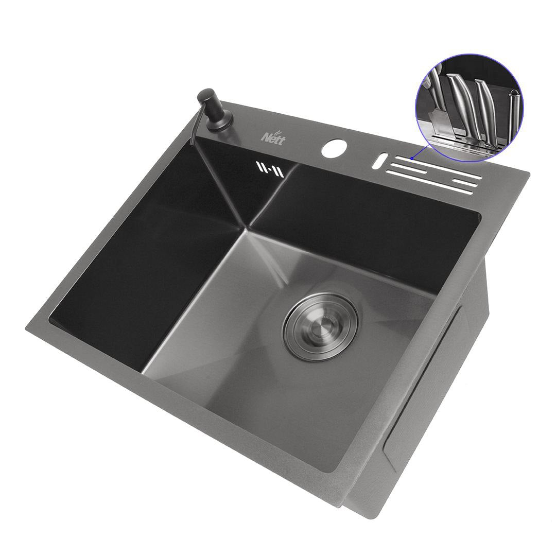 Czarny zlewozmywak nablatowy NETT NB-5245 ze stali nierdzewnej 1,5 mm, 52×45 cm