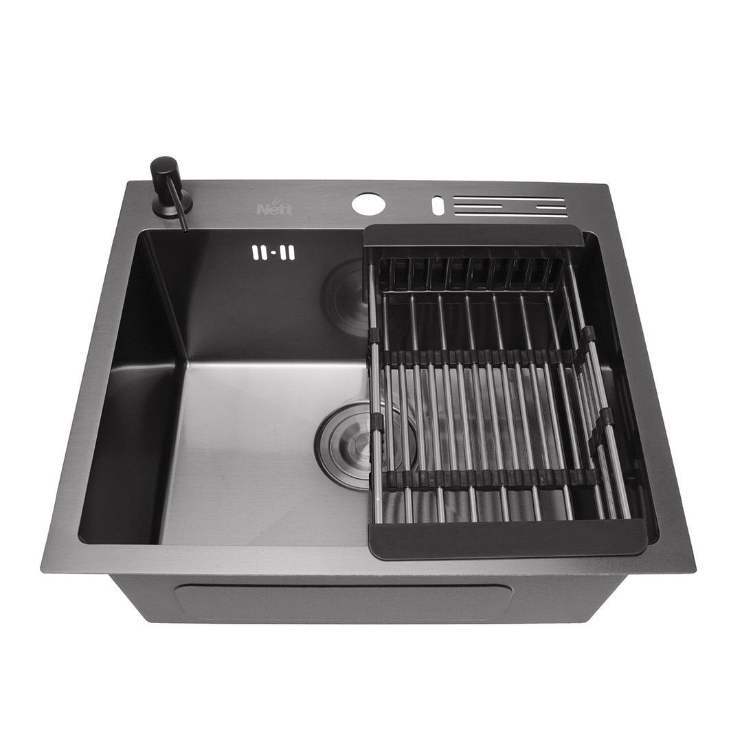Czarny zlewozmywak nablatowy NETT NB-5245 ze stali nierdzewnej 1 mm, 52×45 cm
