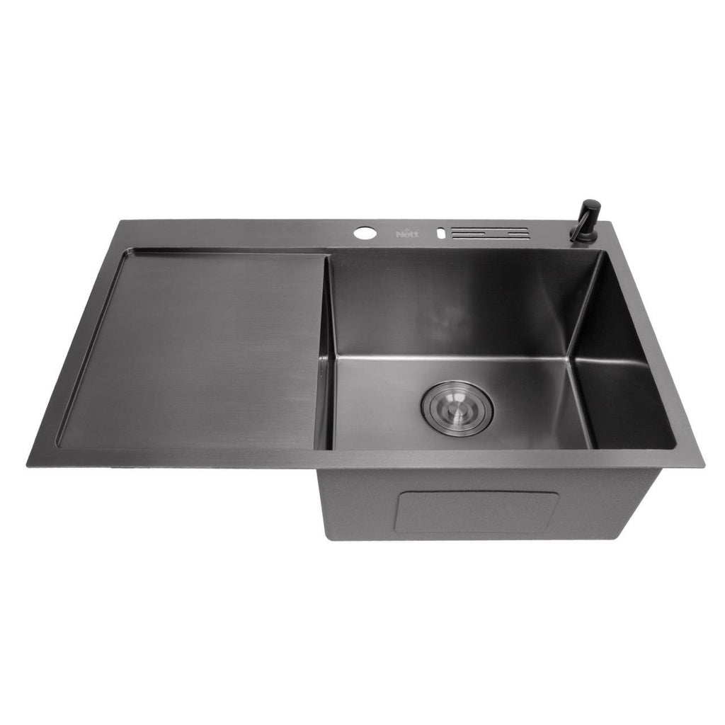 Czarny zlewozmywak NETT NB-7848(L) z lewym ociekaczem, stal nierdzewna 1,5 mm, PVD