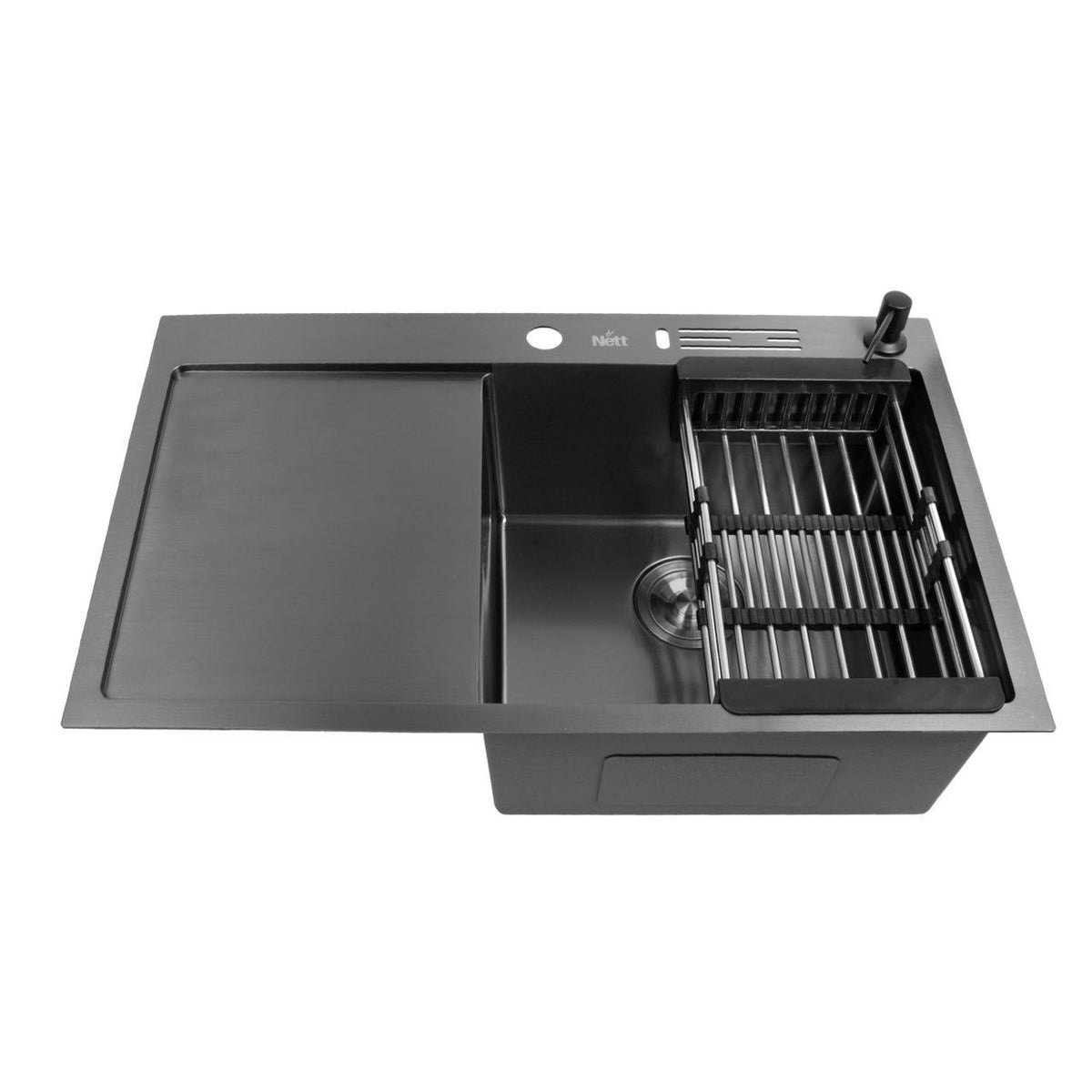 Czarny zlewozmywak NETT NB-7848(L) z lewym ociekaczem, stal nierdzewna 1,5 mm, PVD